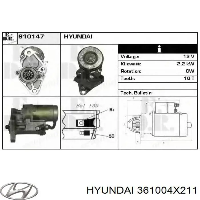 Motor de arranco Hyundai/Kia 361004X211 preço, a partir de 119,18 USD