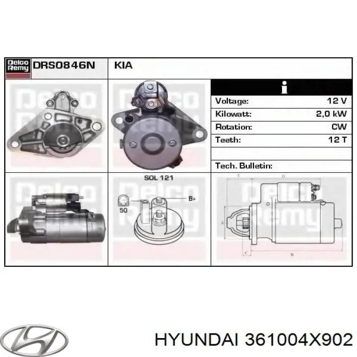Motor de arranco Hyundai/Kia 361004X902 preço, a partir de 71,51 USD