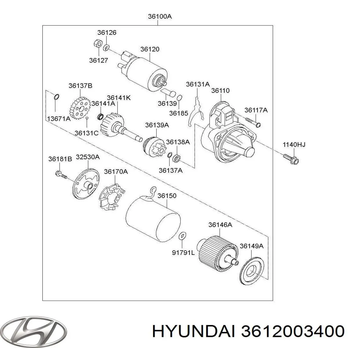 361202E120 Hyundai/Kia Relê retrator do motor de arranco