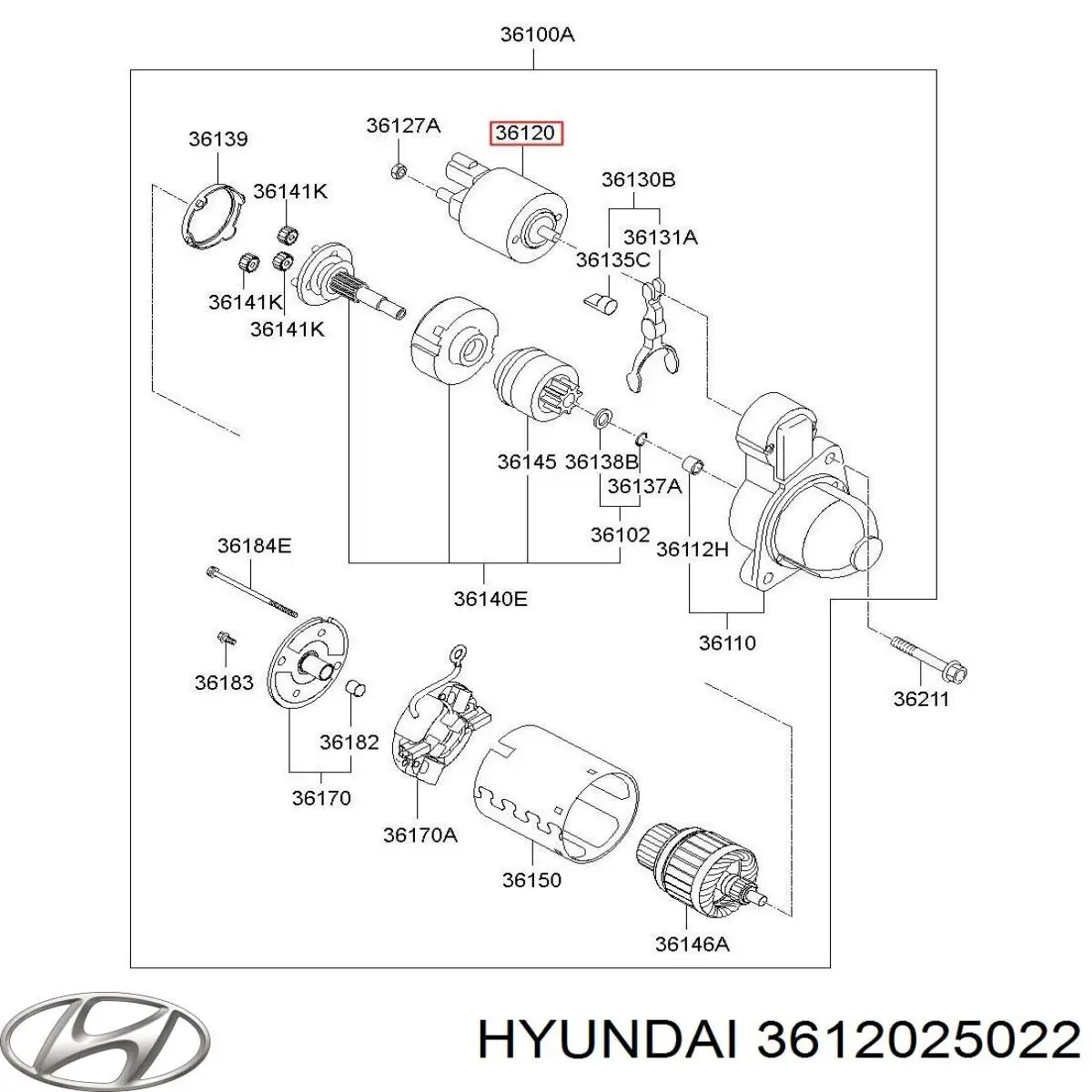 Compre 3612025022 Hyundai/Kia Relê retrator do motor de arranco