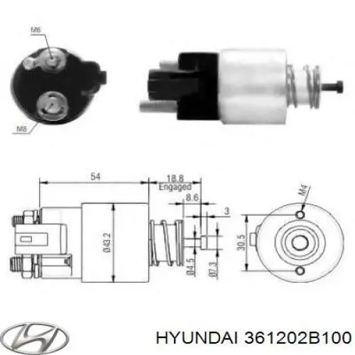 361202B100 Hyundai/Kia Relê retrator do motor de arranco