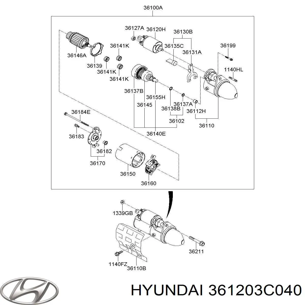 Compre 361202F055 Hyundai/Kia Relê retrator do motor de arranco