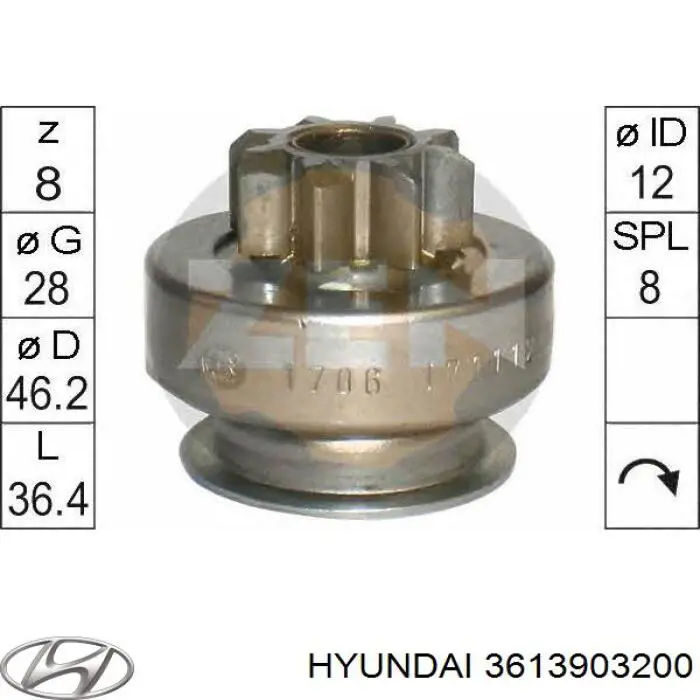 Roda-livre do motor de arranco Hyundai/Kia 3613903200 preço, a partir de 19,15 USD