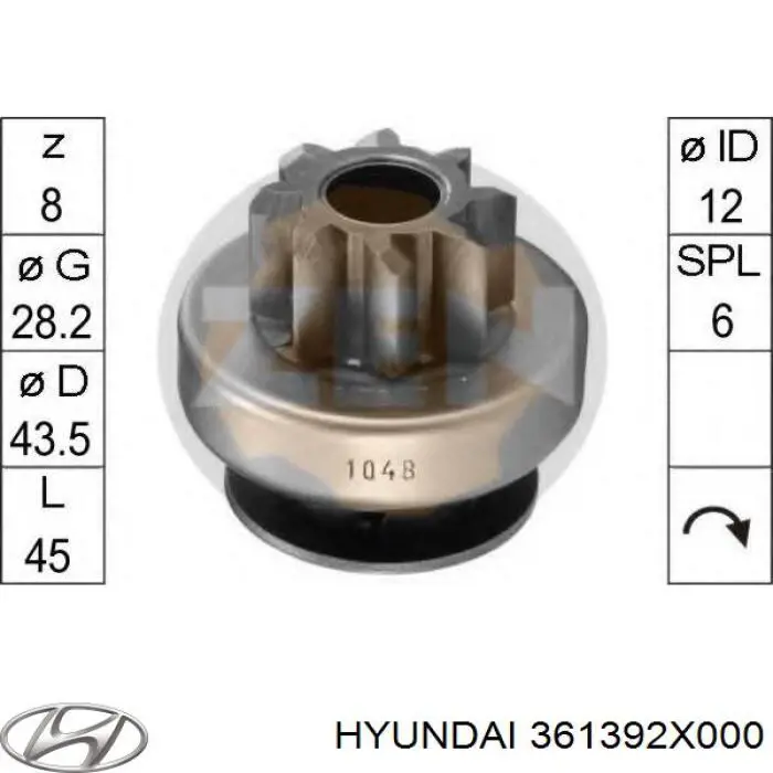 Roda-livre do motor de arranco Hyundai/Kia 361392X000 preço, a partir de 14,89 USD