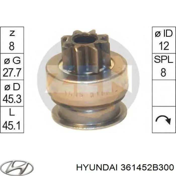 361452B300 Hyundai/Kia Roda-livre do motor de arranco