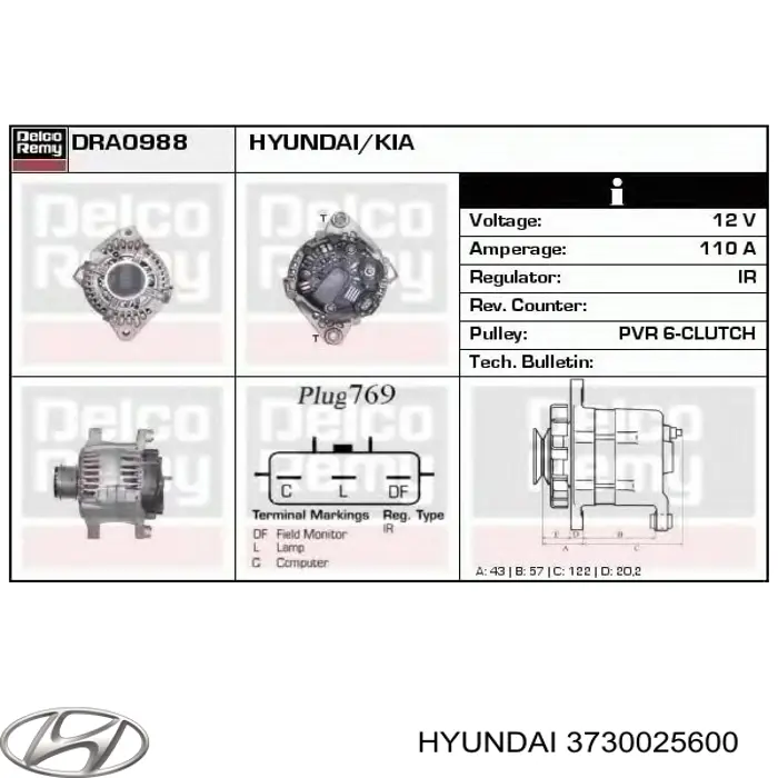3730025600 Hyundai/Kia Gerador