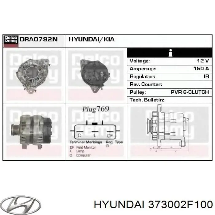 Gerador Hyundai/Kia 373002F100 preço, a partir de 137,91 USD