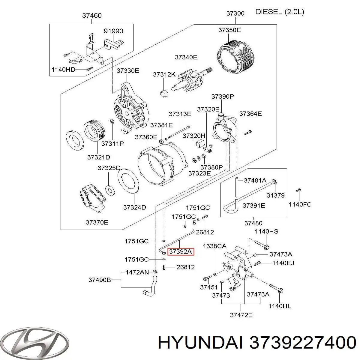 Compre 3739227400 Hyundai/Kia Tubo (mangueira) de fornecimento de óleo de turbina