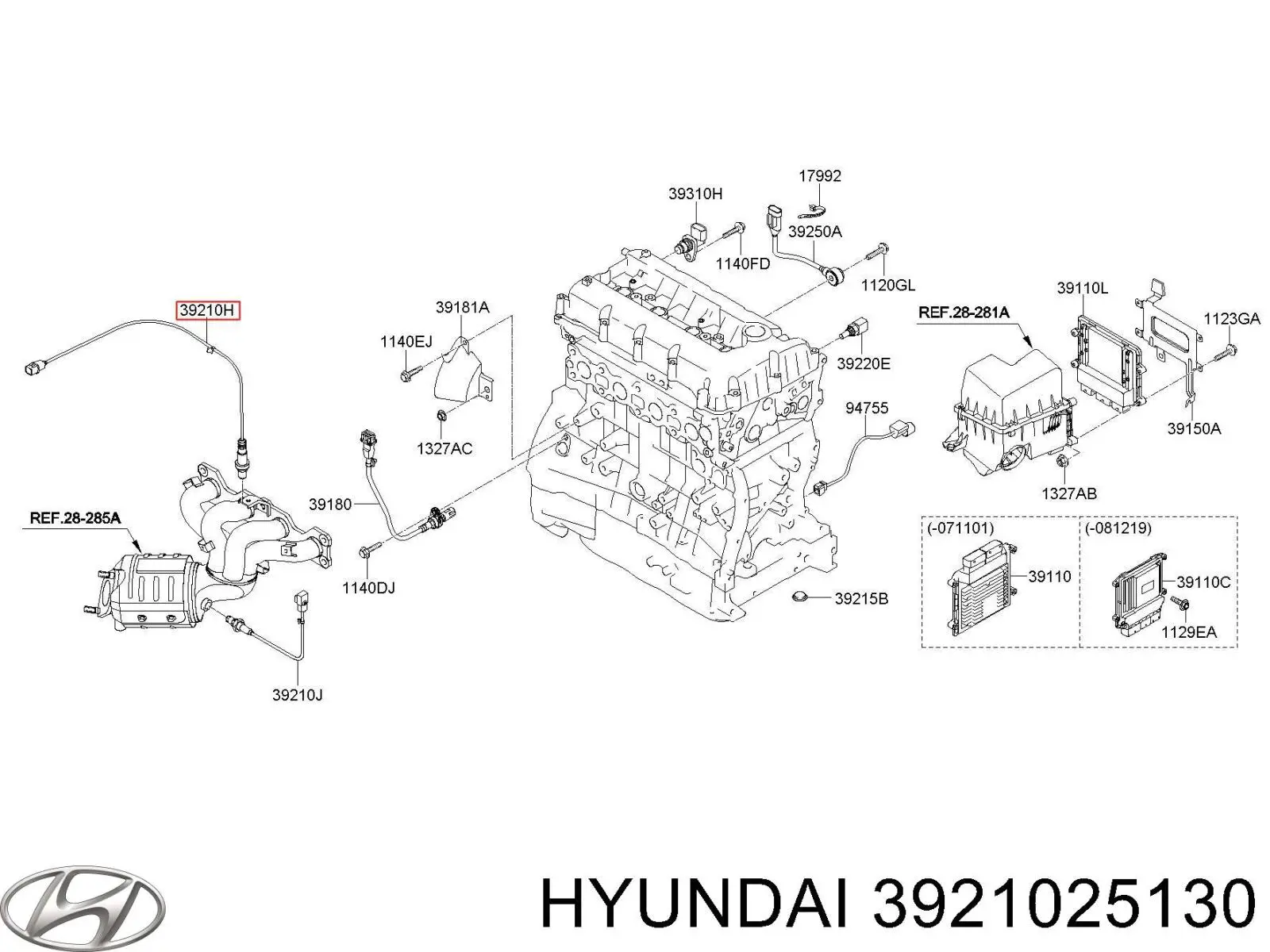 Compre 3921025130 Hyundai/Kia Sonda lambda, sensor de oxigênio