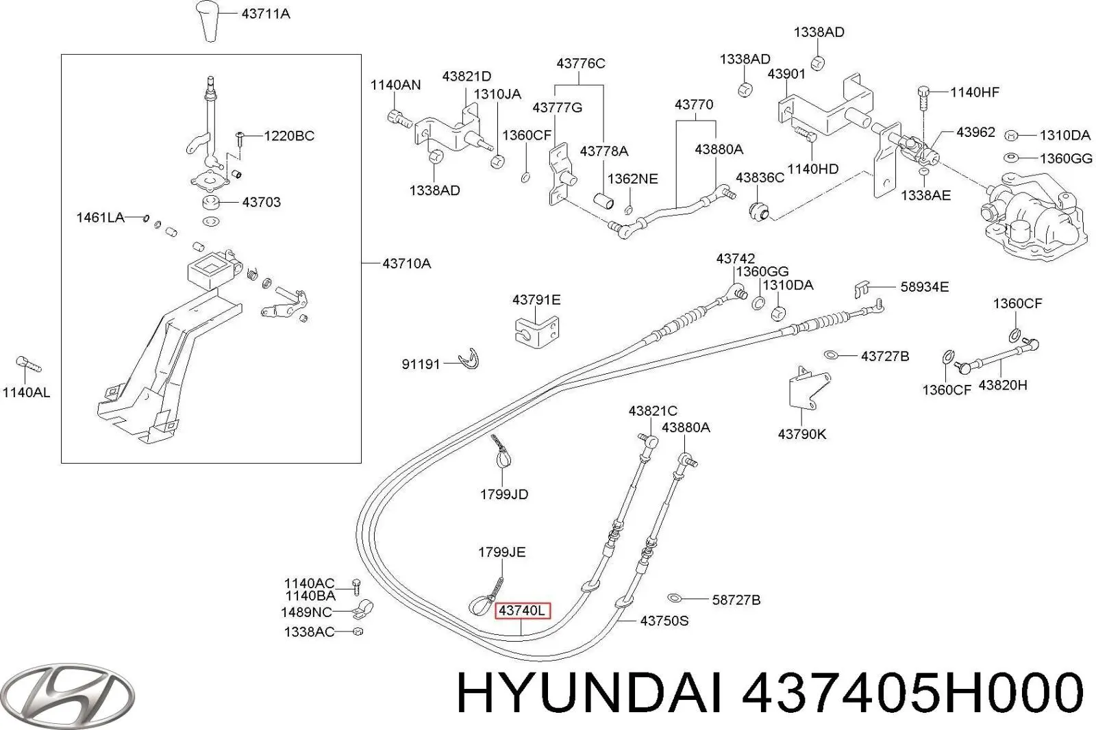 437405H001 Hyundai/Kia Cabo de mudança (de seleção de velocidade)