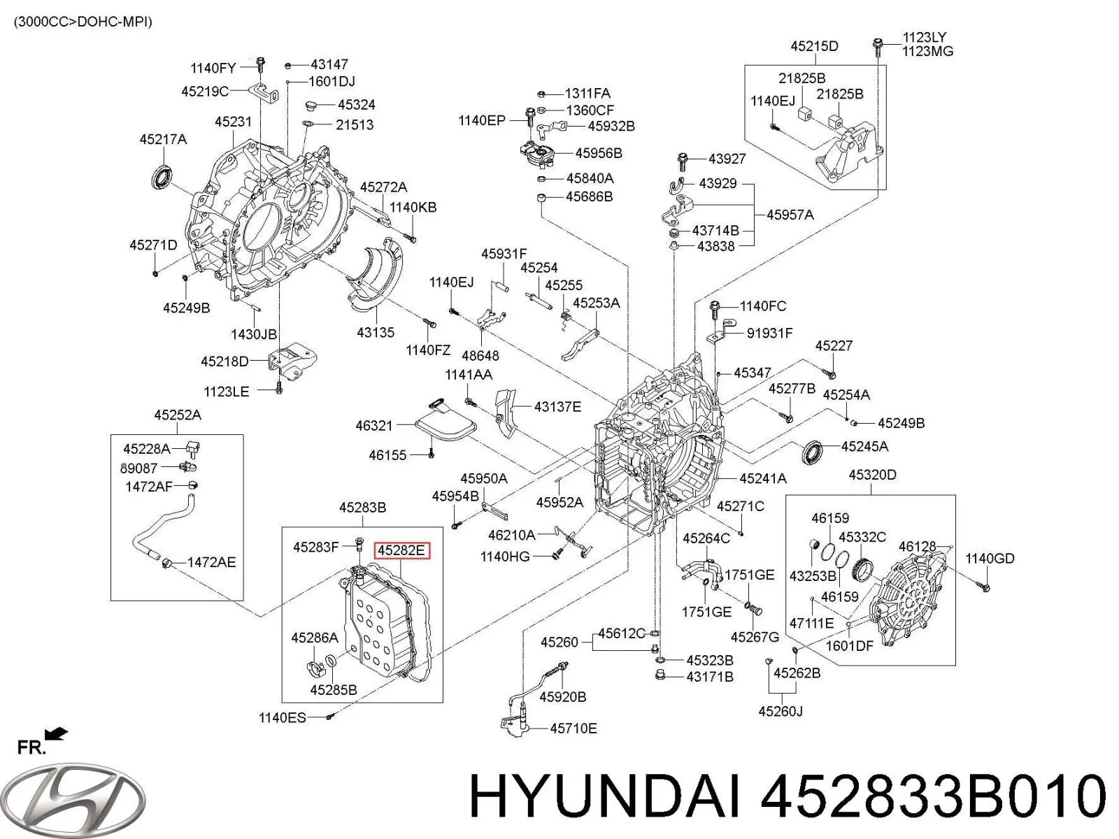 452833B010 Hyundai/Kia Vedante de panela da Caixa Automática de Mudança/Caixa Mecânica de Mudança