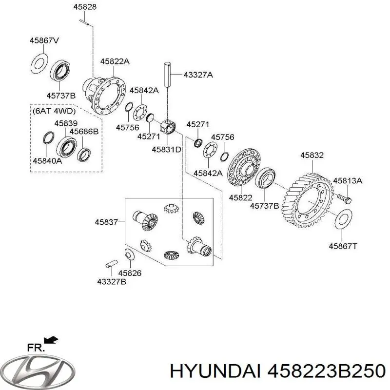 Caixa de diferencial do eixo dianteiro, de satélites Hyundai/Kia 458223B250 preço, a partir de 249,77 USD