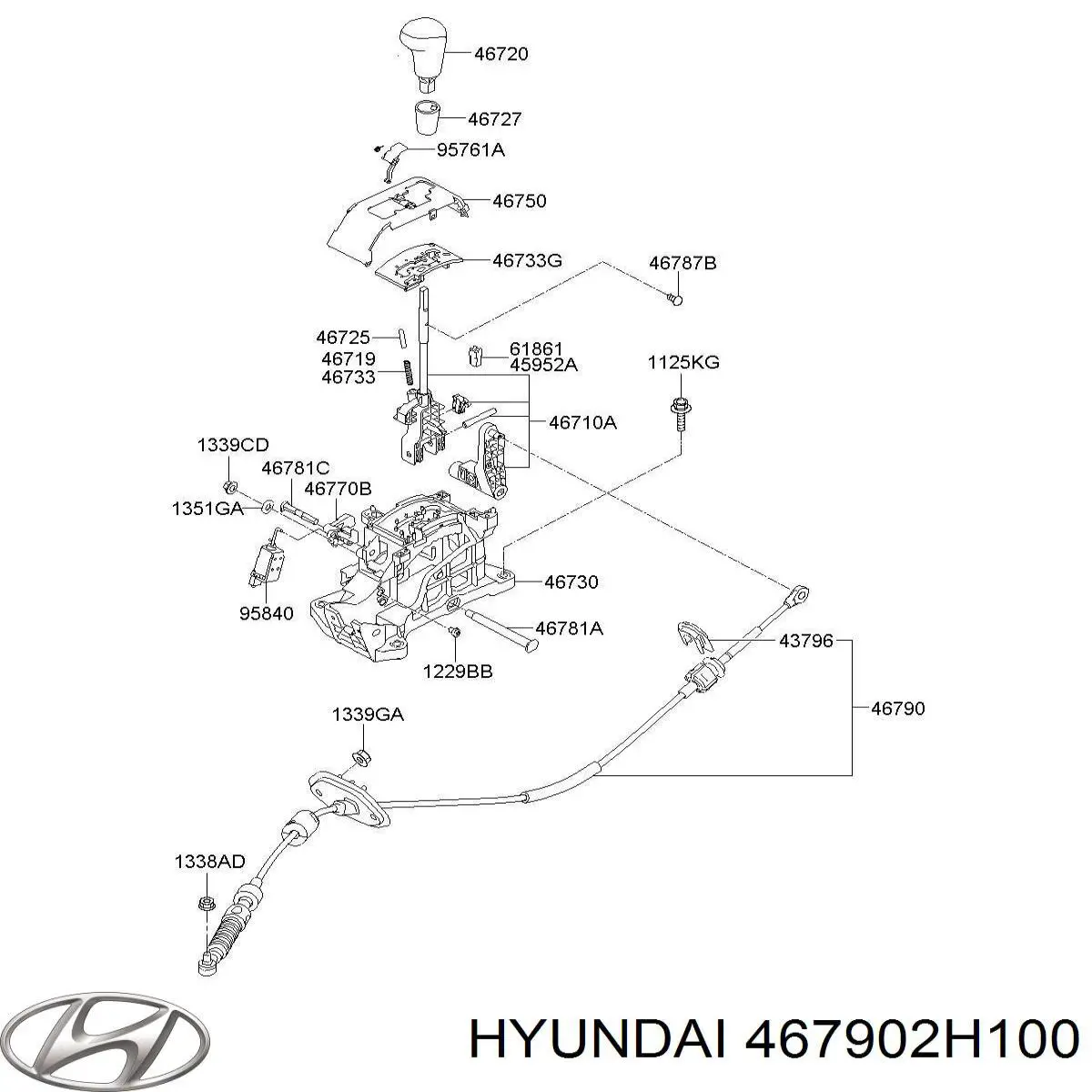 467902H100 Hyundai/Kia Cabo de mudança (de seleção de velocidade)