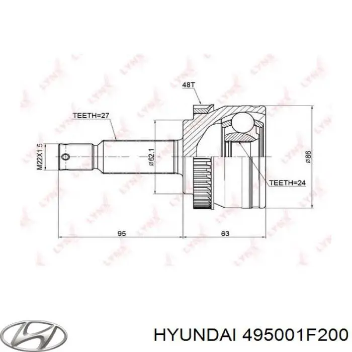 Semieixo (acionador) dianteiro direito Hyundai/Kia 495001F200 preço, a partir de 121,04 USD