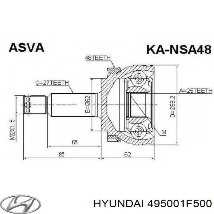 495001F500 Hyundai/Kia Semieixo (acionador) dianteiro direito