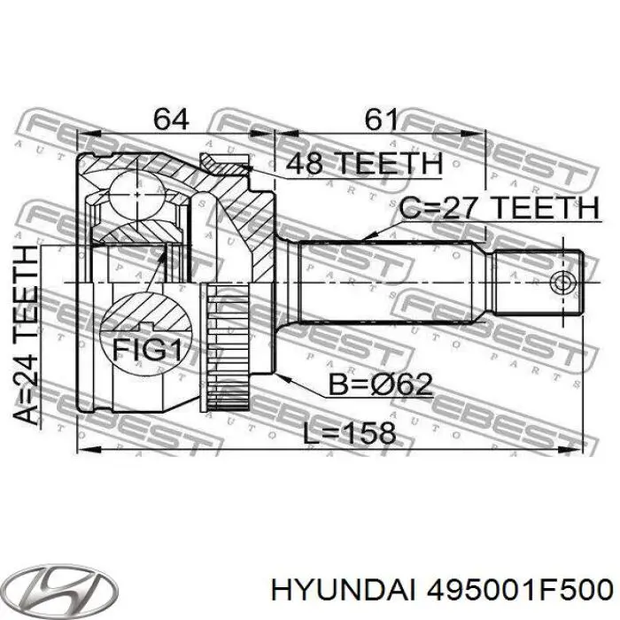 Semieixo (acionador) dianteiro direito Hyundai/Kia 495001F500 preço, a partir de 137,37 USD