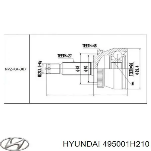 495001H210 Hyundai/Kia Semieixo (acionador) dianteiro direito
