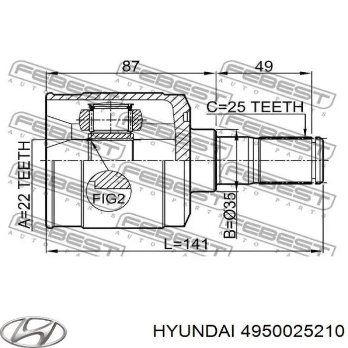 4950025210 Hyundai/Kia Semieixo (acionador) dianteiro direito