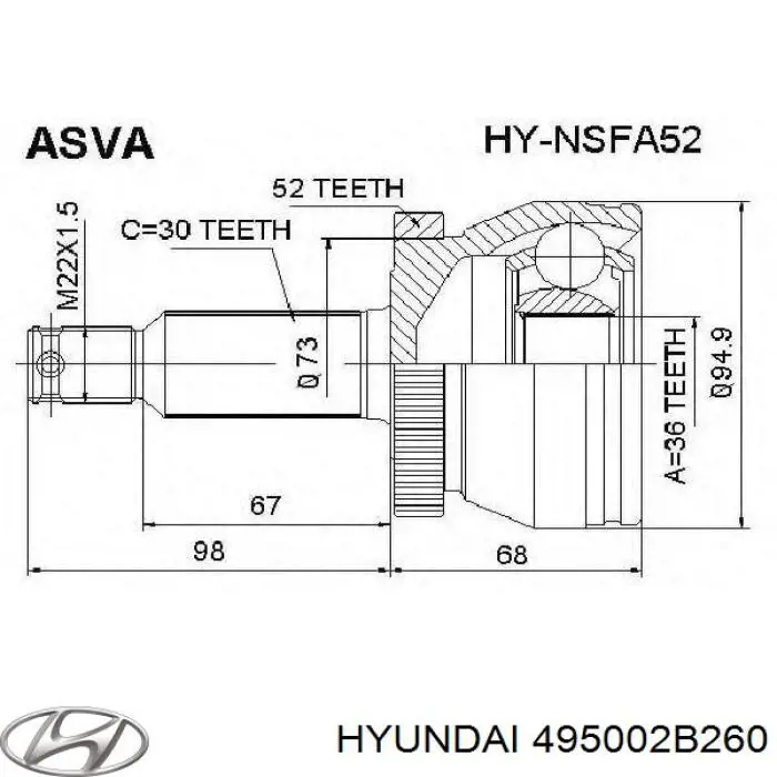 Compre 495002B260 Hyundai/Kia Semieixo (acionador) dianteiro esquerdo