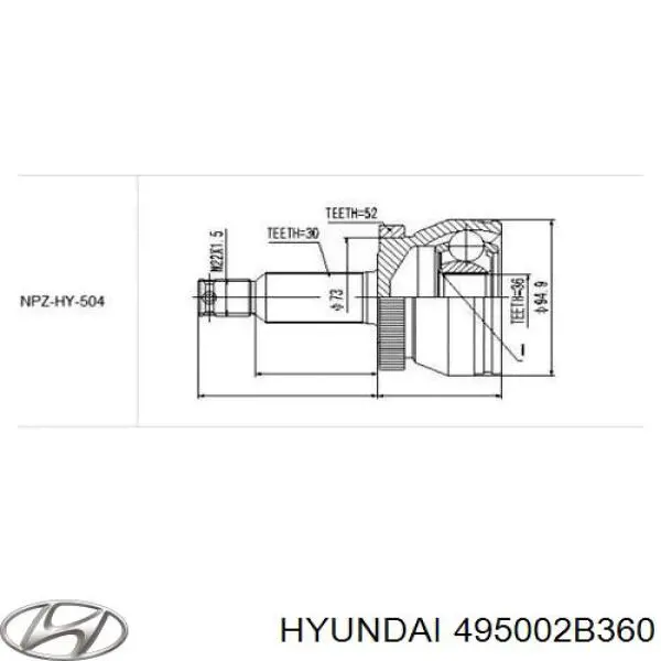 Semieixo (acionador) dianteiro esquerdo Hyundai/Kia 495002B360 preço, a partir de 115,32 USD