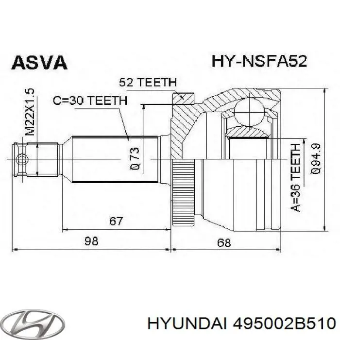 Semieixo (acionador) dianteiro direito Hyundai/Kia 495002B510 preço, a partir de 111,41 USD