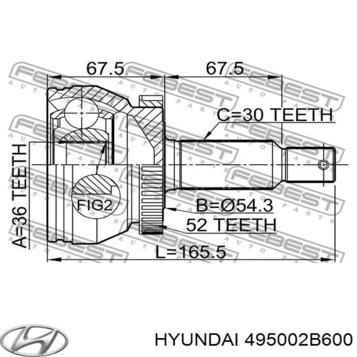 495002B600A Hyundai/Kia Semieixo (acionador) dianteiro direito