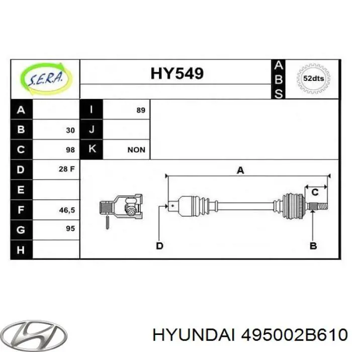 Compre 495002B610 Hyundai/Kia Semieixo (acionador) dianteiro direito