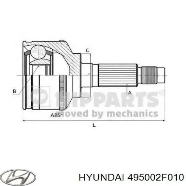 495002F010 Hyundai/Kia Semieixo (acionador) dianteiro direito