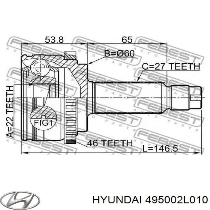 495002L010 Hyundai/Kia Semieixo (acionador) dianteiro direito