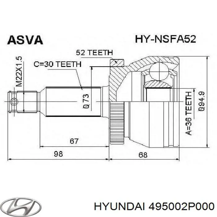 495002P000 Hyundai/Kia Semieixo (acionador) dianteiro esquerdo