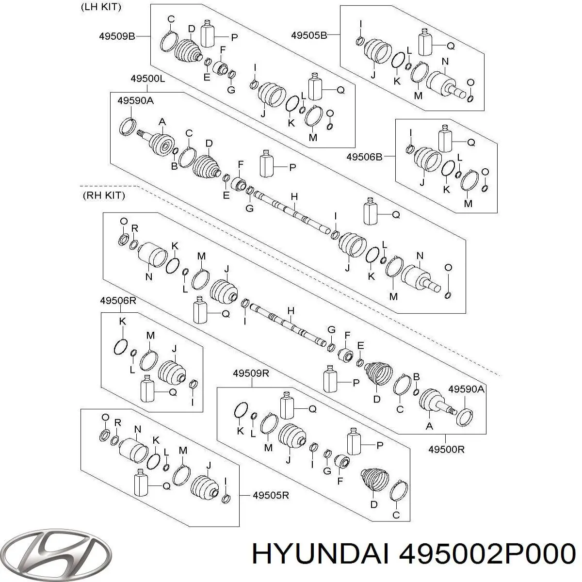 Semieixo (acionador) dianteiro esquerdo Hyundai/Kia 495002P000 preço, a partir de 144,77 USD