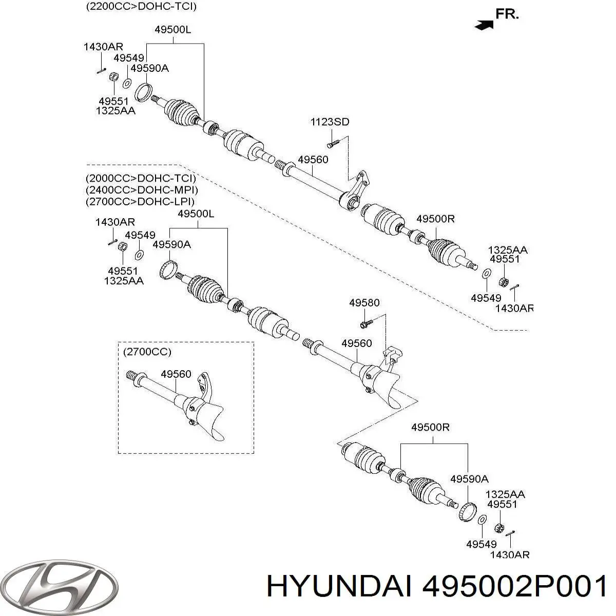 Semieixo (acionador) dianteiro esquerdo Hyundai/Kia 495002P001 preço, a partir de 142,46 USD