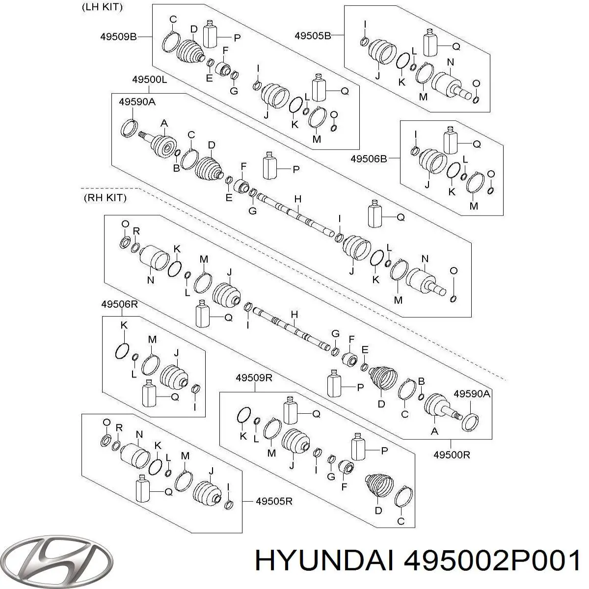 Compre 495002P001 Hyundai/Kia Semieixo (acionador) dianteiro esquerdo