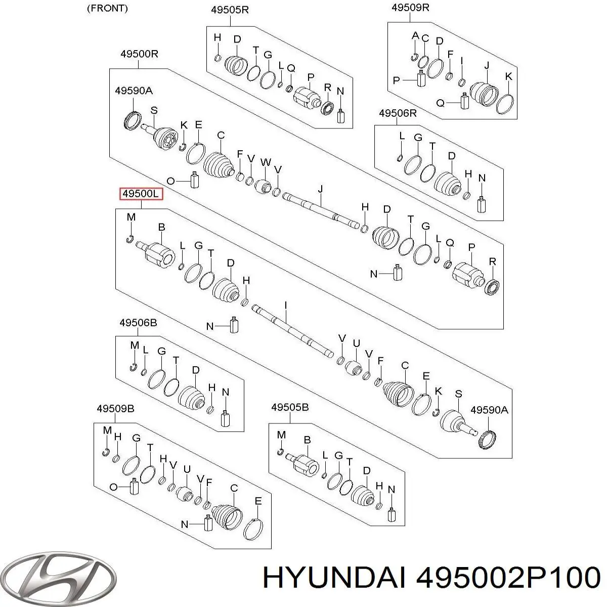 495002P100 Hyundai/Kia Semieixo (acionador) dianteiro esquerdo