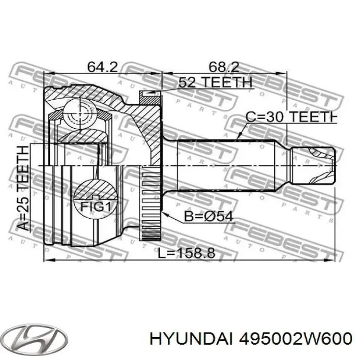 495002W600 Hyundai/Kia Semieixo (acionador) dianteiro esquerdo