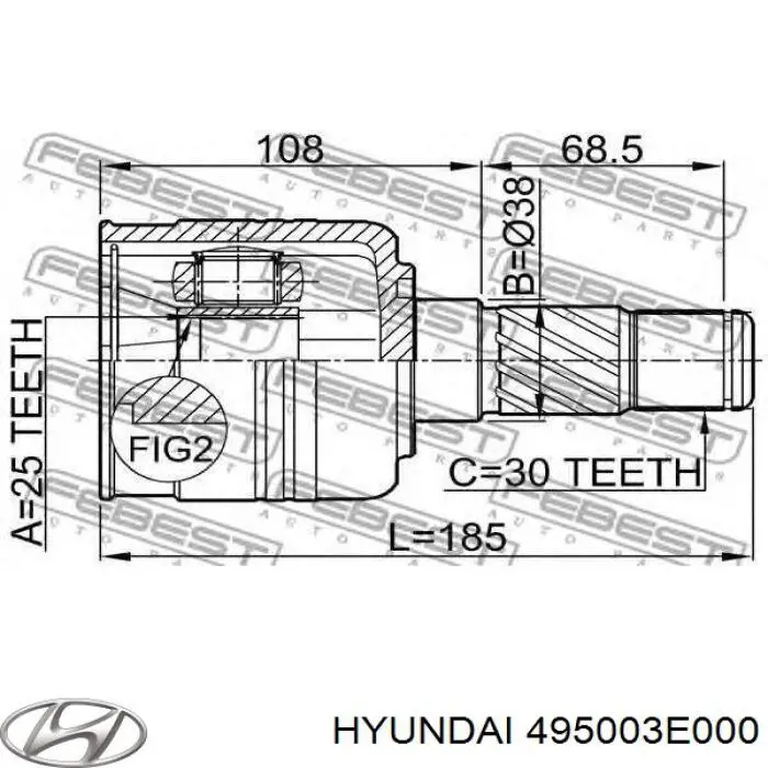 495003E000 Hyundai/Kia Semieixo (acionador) dianteiro esquerdo