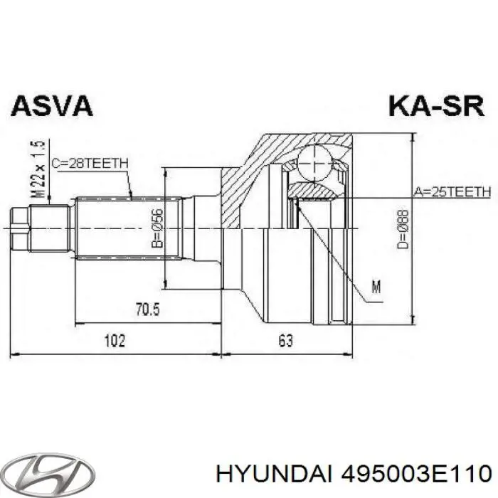 495003E110 Hyundai/Kia Semieixo (acionador) dianteiro direito