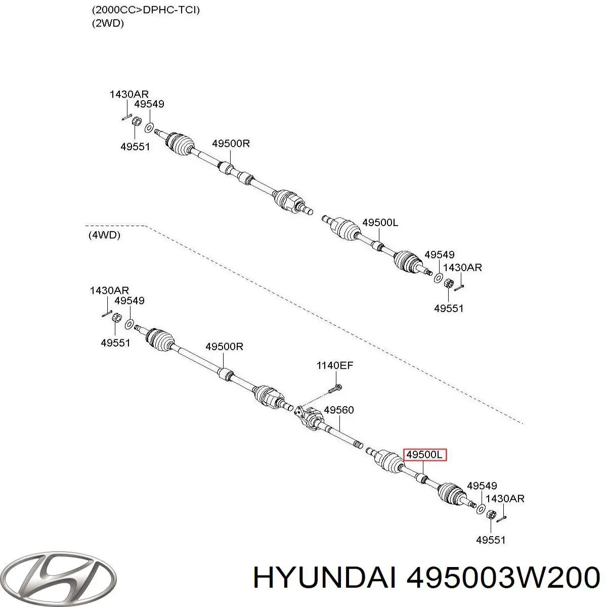 Compre 495002S200 Hyundai/Kia Semieixo (acionador) dianteiro esquerdo