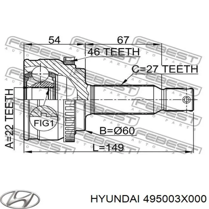 495003X000 Hyundai/Kia Semieixo (acionador) dianteiro esquerdo