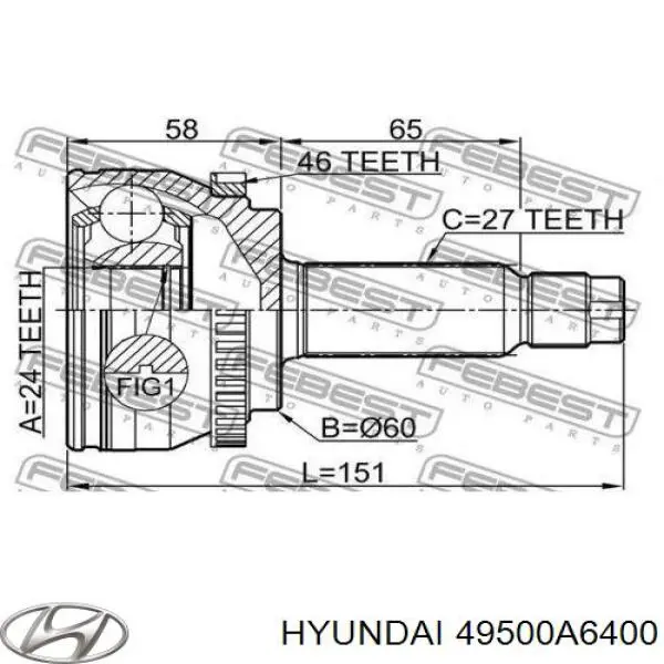49500A6400 Hyundai/Kia Junta homocinética interna dianteira