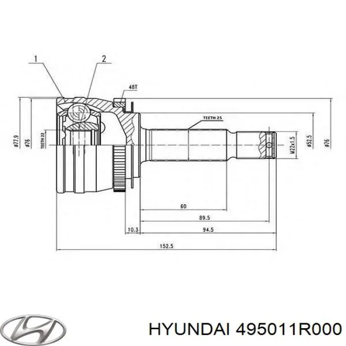 495011R000 Hyundai/Kia Semieixo (acionador) dianteiro direito