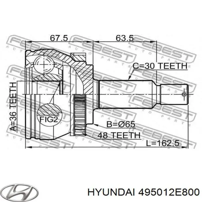 Semieixo (acionador) dianteiro esquerdo Hyundai/Kia 495012E800 preço, a partir de 76,62 USD