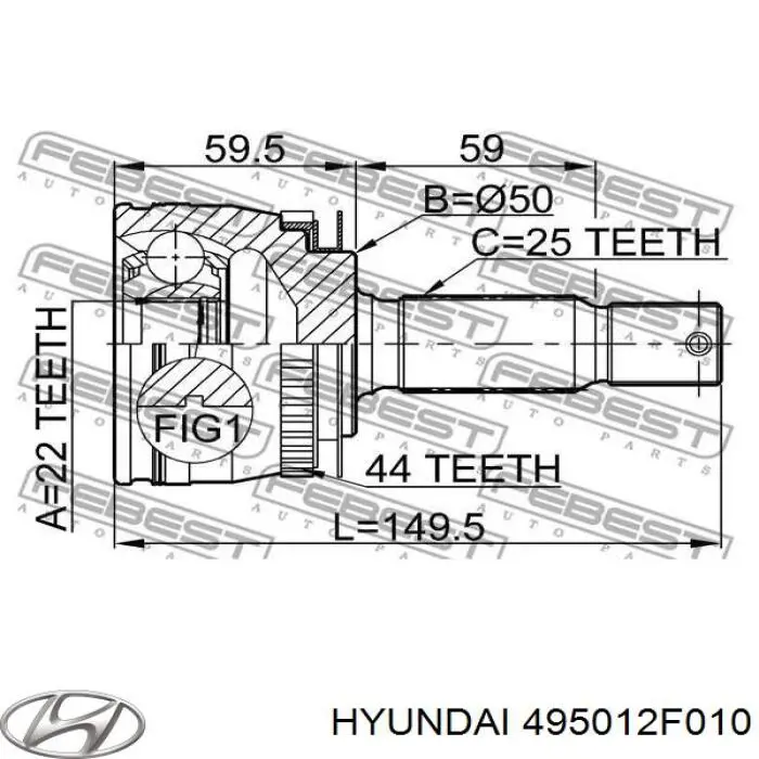 495012F010 Hyundai/Kia Semieixo (acionador) dianteiro esquerdo