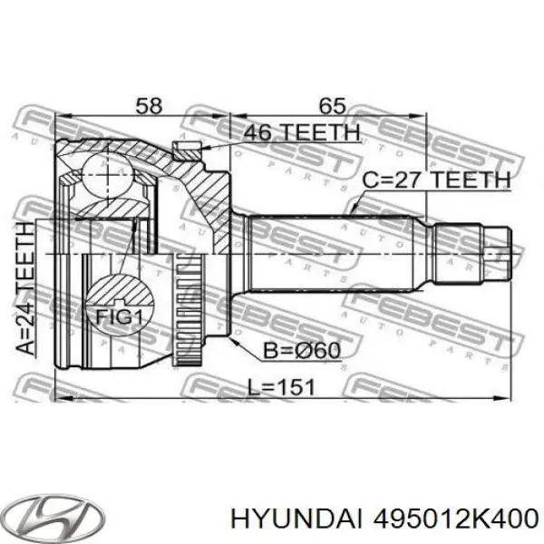 495012K400 Hyundai/Kia Junta homocinética externa dianteira