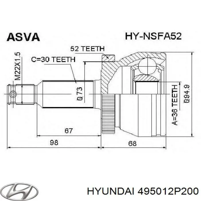Junta homocinética externa dianteira Hyundai/Kia 495012P200 preço, a partir de 40,27 USD