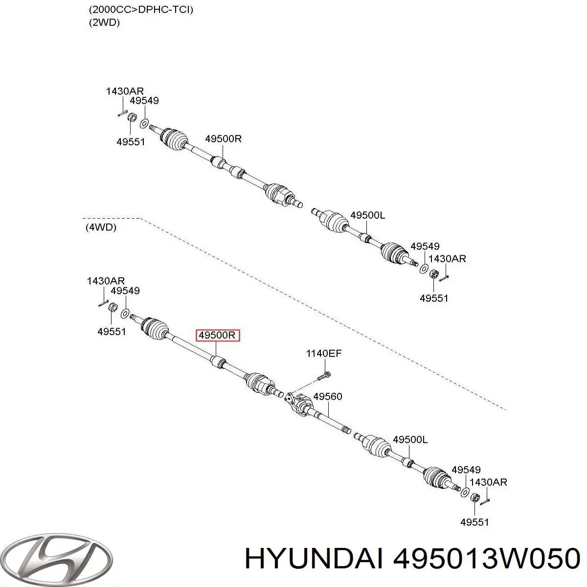 495013W050 Hyundai/Kia Semieixo (acionador) dianteiro direito