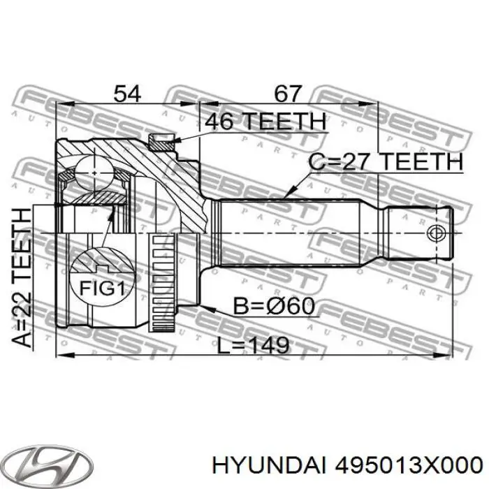 495013X000 Hyundai/Kia Semieixo (acionador) dianteiro direito