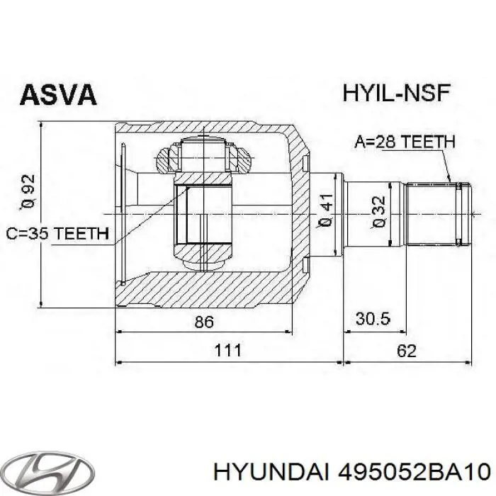 Junta homocinética interna dianteira esquerda Hyundai/Kia 495052BA10 preço, a partir de 66,29 USD