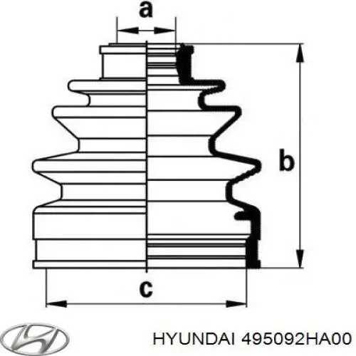 495092HA00 Hyundai/Kia Bota de proteção externa de junta homocinética do semieixo dianteiro