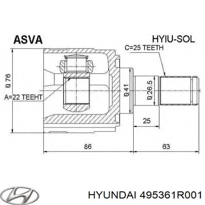 Junta homocinética interna dianteira esquerda Hyundai/Kia 495361R001 preço, a partir de 41,89 USD